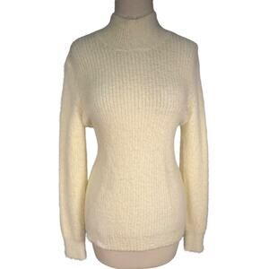 Y2K Fuzzy Cream Turtleneck L Soft Cozy Knit Minimalist Winter Core 90s Inspired